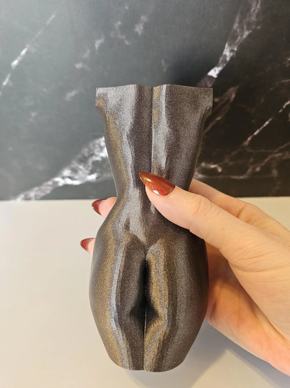 3D Printed Female Torso Vase: Diamond Silver Sculpture, Modern Home Decor CR3 Design Co