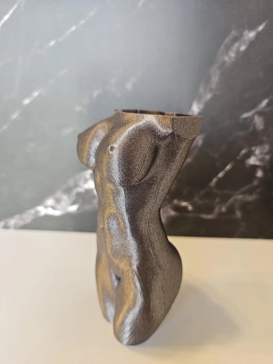 3D Printed Female Torso Vase: Diamond Silver Sculpture, Modern Home Decor CR3 Design Co
