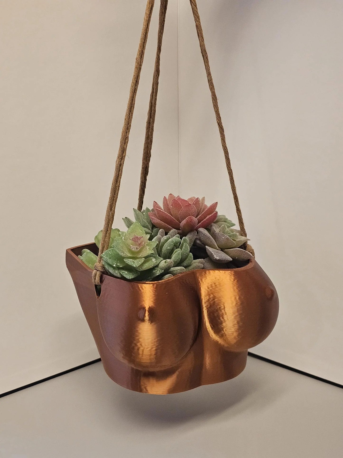 Silk Copper Torso Planter: 3D Printed Hanging Vase, Modern Sculpture CR3 Design Co