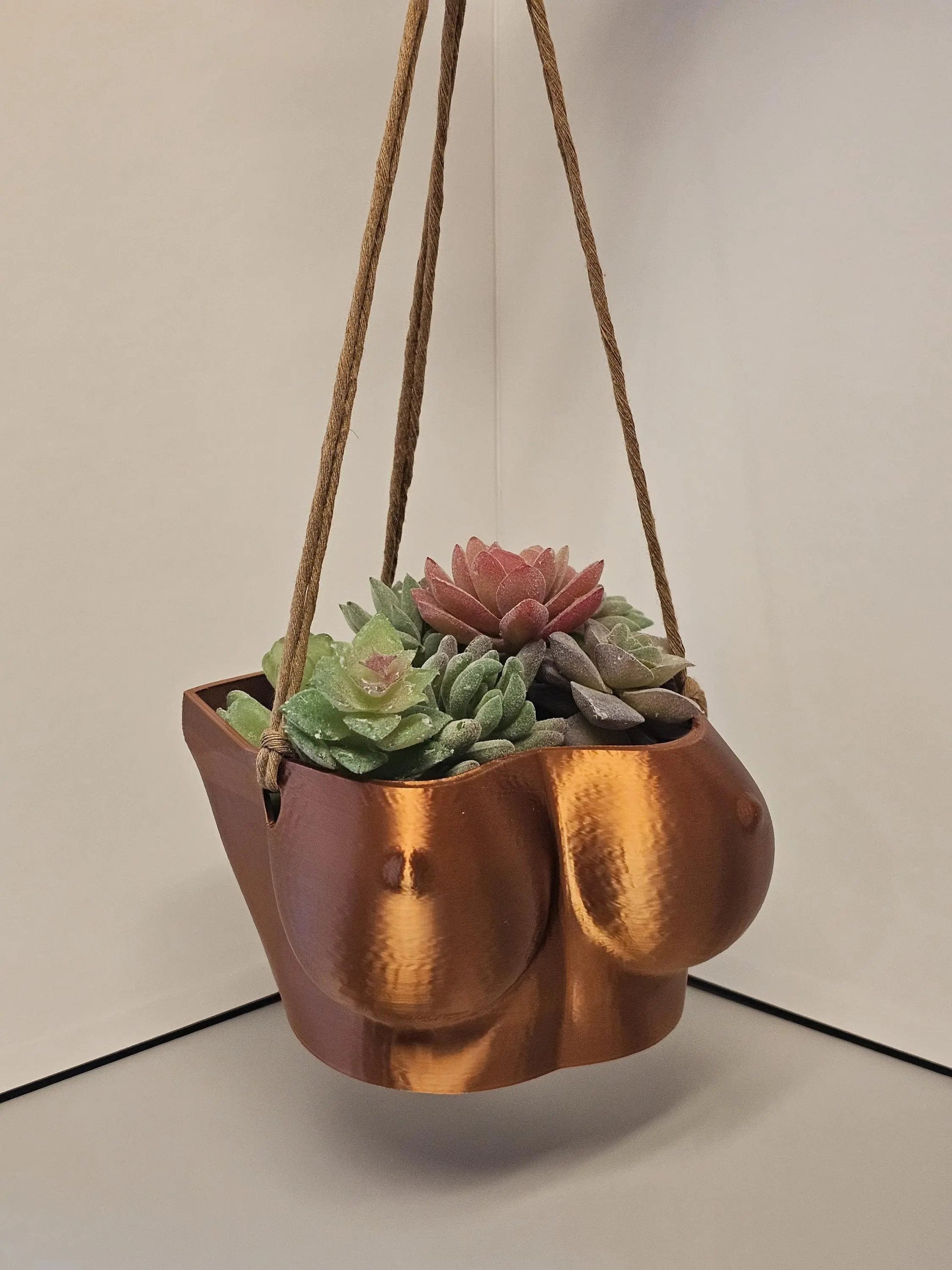 Silk Copper Torso Planter: 3D Printed Hanging Vase, Modern Sculpture CR3 Design Co