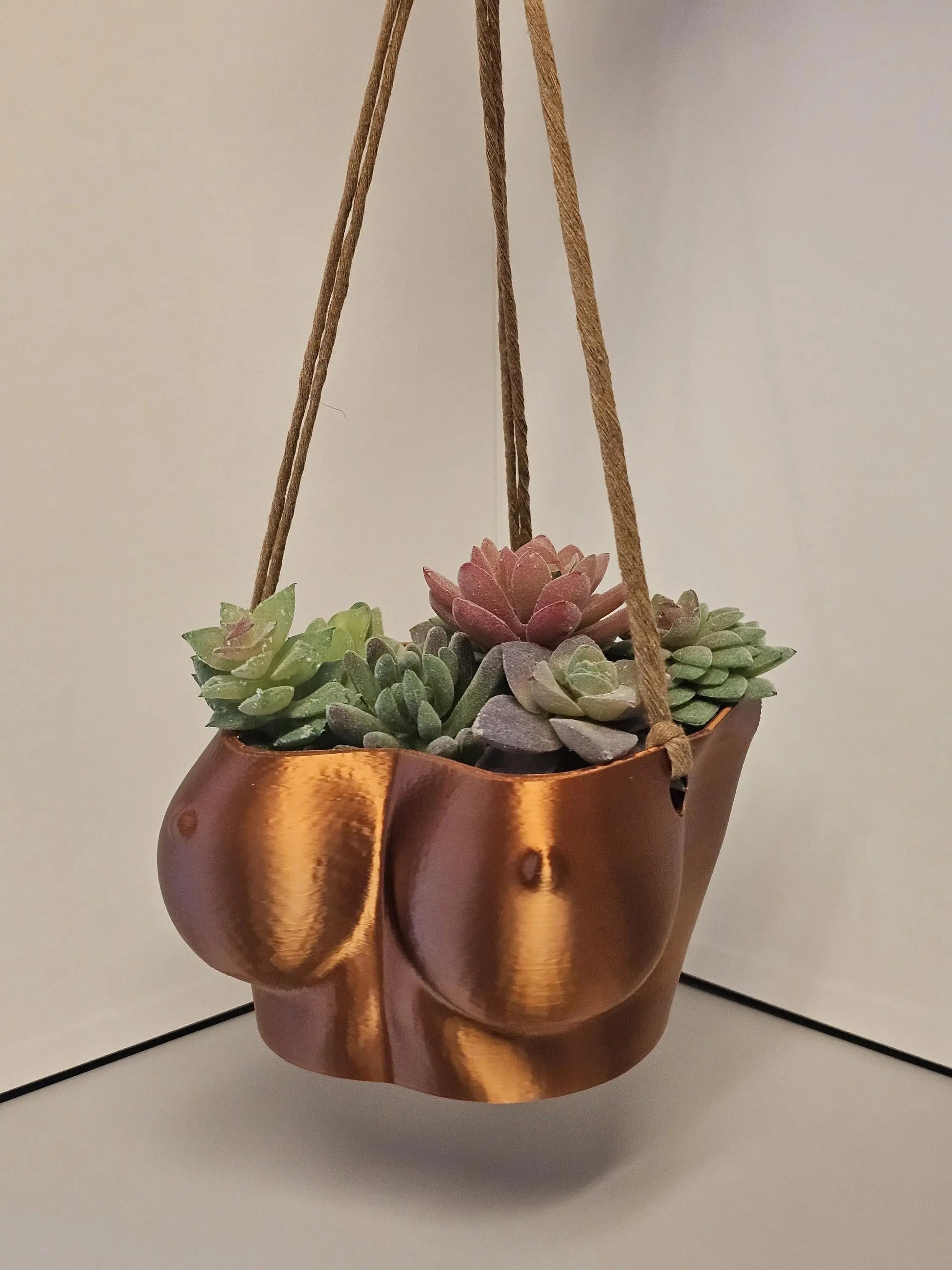 Silk Copper Torso Planter: 3D Printed Hanging Vase, Modern Sculpture CR3 Design Co