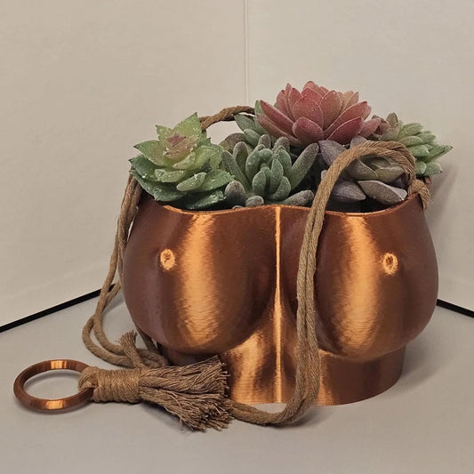 Silk Copper Torso Planter: 3D Printed Hanging Vase, Modern Sculpture CR3 Design Co