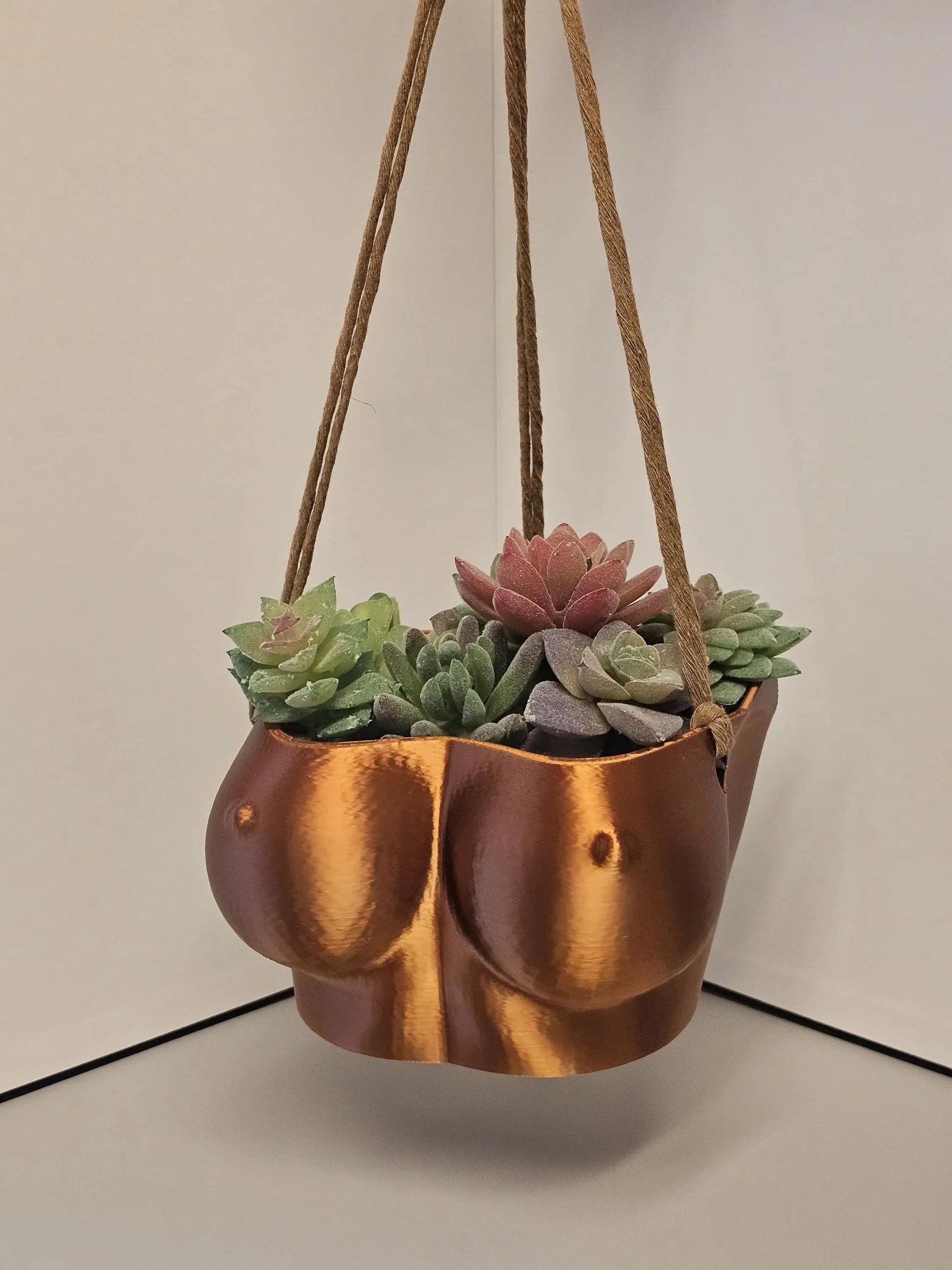 Silk Copper Torso Planter: 3D Printed Hanging Vase, Modern Sculpture CR3 Design Co