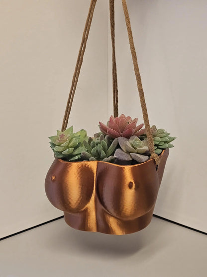 Silk Copper Torso Planter: 3D Printed Hanging Vase, Modern Sculpture CR3 Design Co