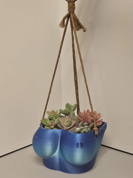 Aqua Oasis Hanging Bust Planter: 3D Printed Torso Vase, Modern Decor CR3 Design Co