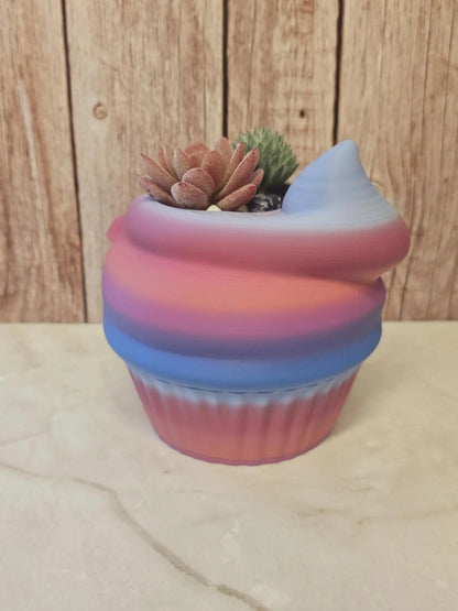 Quirky 3D Printed Cupcake Planter: Grumpy Dessert Pot for Succulents & Unique Shelf Decor CR3 Design Co