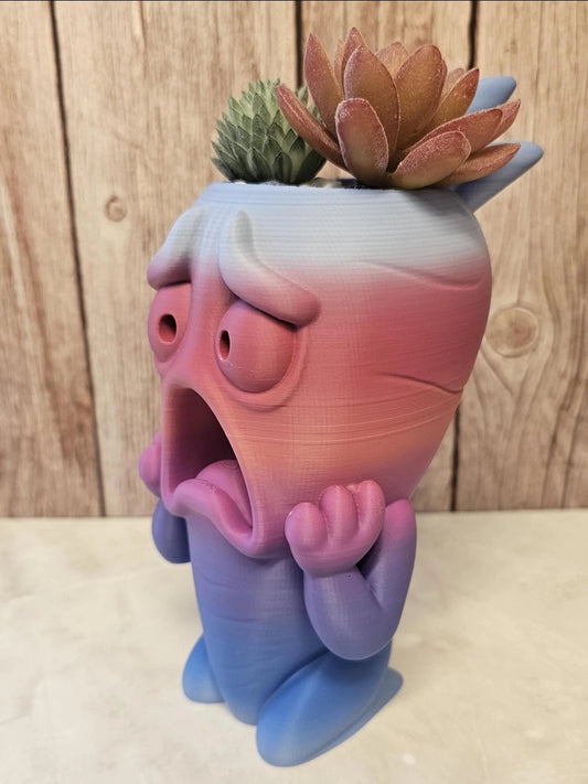 3D Printed Melancholy Root Planter: Quirky Cartoon Vegetable Pot for Succulents & Shelf Decor CR3 Design Co