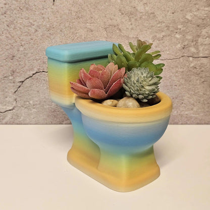 3D Printed Toilet-Shaped Succulent Planter: Vibrant Gradient Mini Pot for Quirky Bathroom Shelf Decor CR3 Design Co