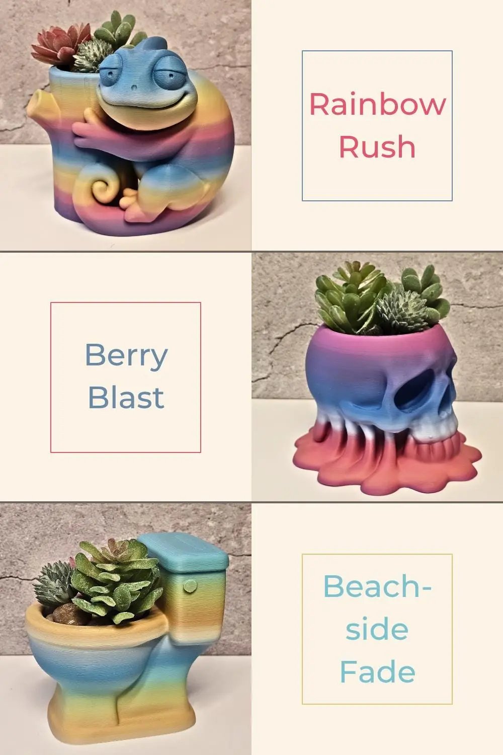 3D Printed Toilet-Shaped Succulent Planter: Vibrant Gradient Mini Pot for Quirky Bathroom Shelf Decor CR3 Design Co
