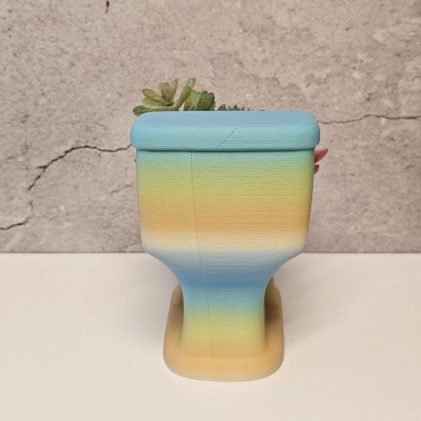 3D Printed Toilet-Shaped Succulent Planter: Vibrant Gradient Mini Pot for Quirky Bathroom Shelf Decor CR3 Design Co