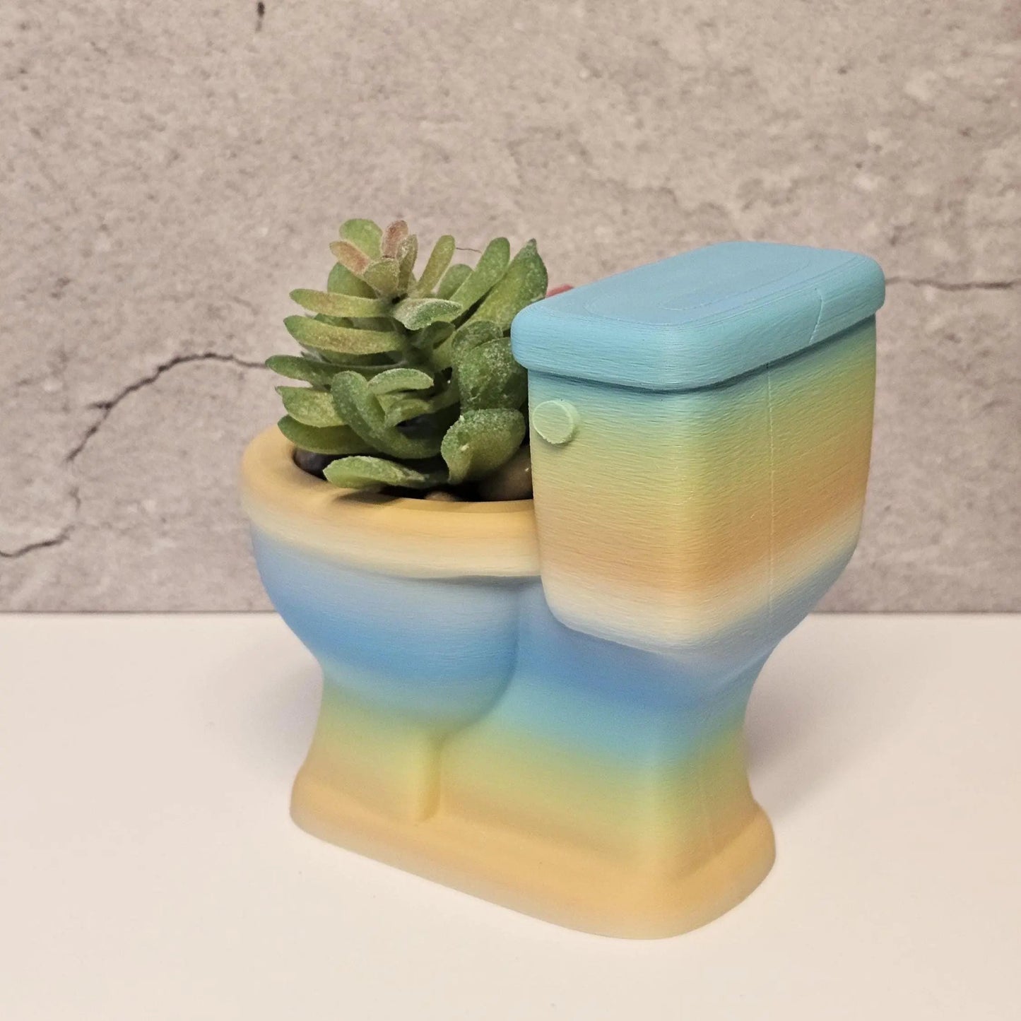 3D Printed Toilet-Shaped Succulent Planter: Vibrant Gradient Mini Pot for Quirky Bathroom Shelf Decor CR3 Design Co