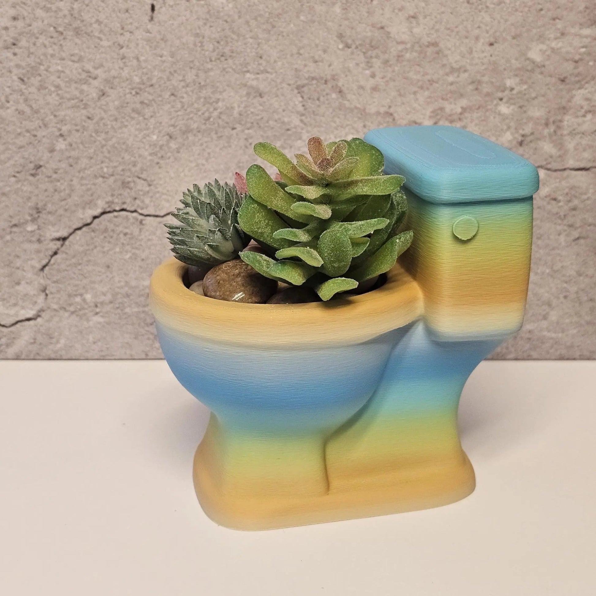 3D Printed Toilet-Shaped Succulent Planter: Vibrant Gradient Mini Pot for Quirky Bathroom Shelf Decor CR3 Design Co