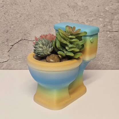 3D Printed Toilet-Shaped Succulent Planter: Vibrant Gradient Mini Pot for Quirky Bathroom Shelf Decor CR3 Design Co