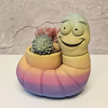 Vibrant 3D Printed Worm Planter: Unique Gradient Container for Succulents and Indoor Greenery CR3 Design Co