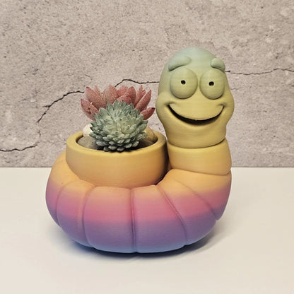Vibrant 3D Printed Worm Planter: Unique Gradient Container for Succulents and Indoor Greenery CR3 Design Co