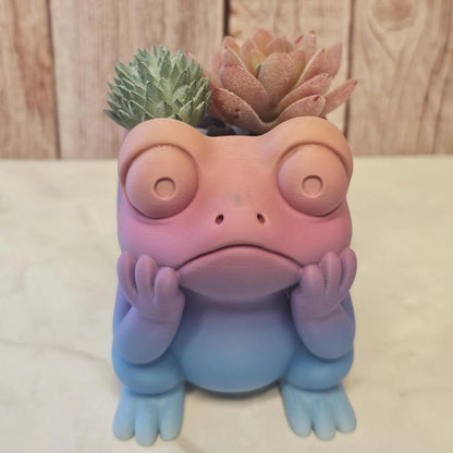 3D Printed Frog Planter: Pastel Gradient PLA Succulent Pot CR3 Design Co