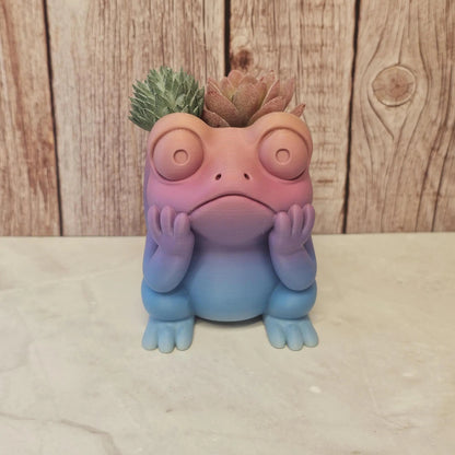 3D Printed Frog Planter: Pastel Gradient PLA Succulent Pot CR3 Design Co