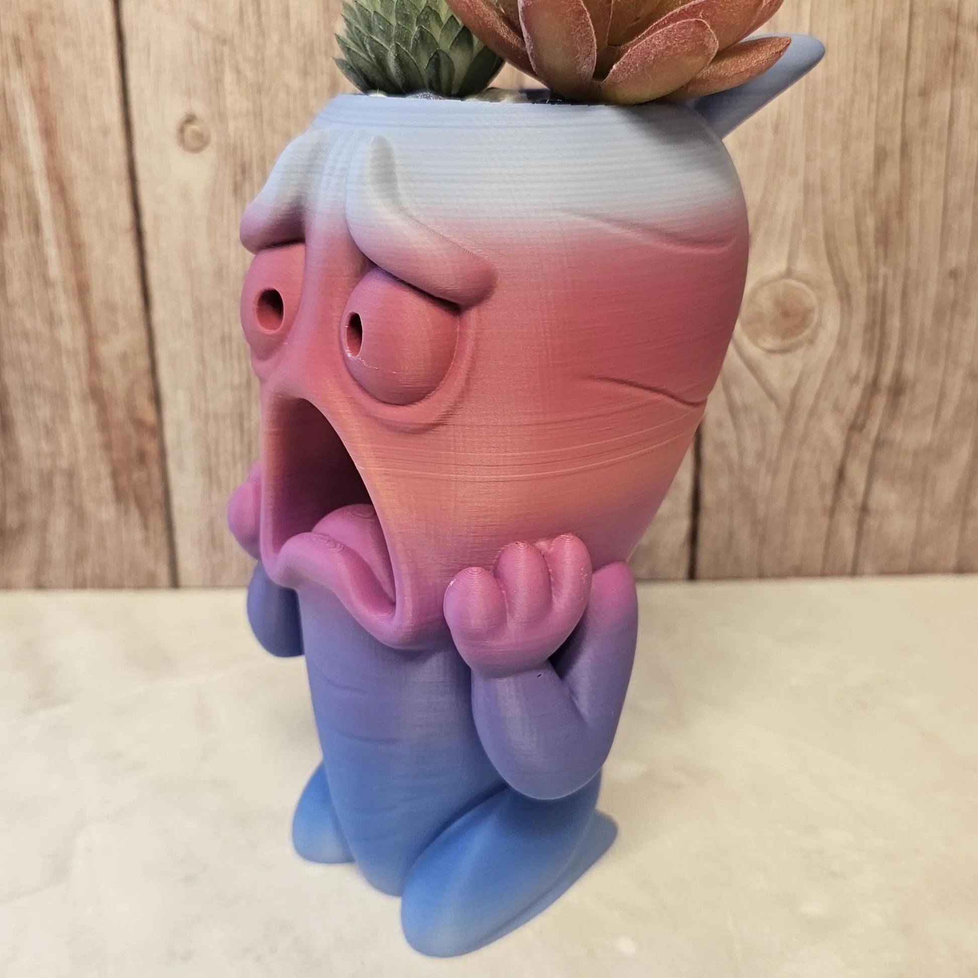 3D Printed Melancholy Root Planter: Quirky Cartoon Vegetable Pot for Succulents & Shelf Decor CR3 Design Co