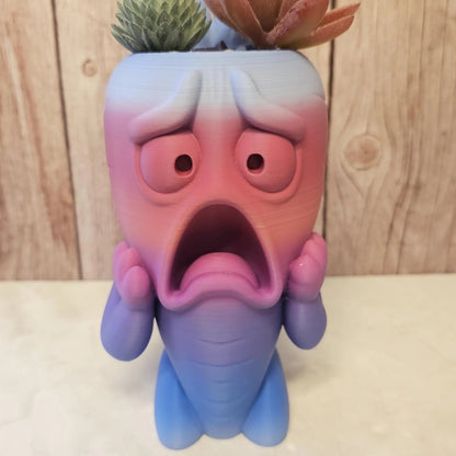 3D Printed Melancholy Root Planter: Quirky Cartoon Vegetable Pot for Succulents & Shelf Decor CR3 Design Co