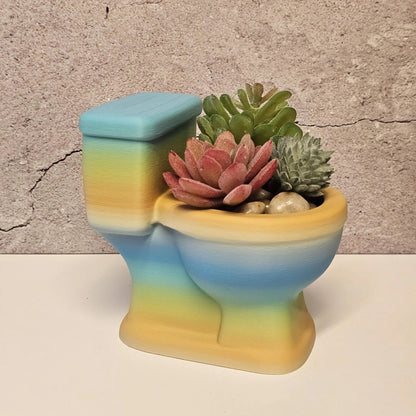3D Printed Toilet-Shaped Succulent Planter: Vibrant Gradient Mini Pot for Quirky Bathroom Shelf Decor CR3 Design Co