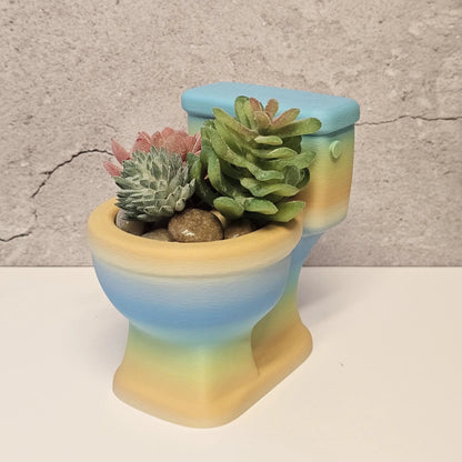 3D Printed Toilet-Shaped Succulent Planter: Vibrant Gradient Mini Pot for Quirky Bathroom Shelf Decor CR3 Design Co