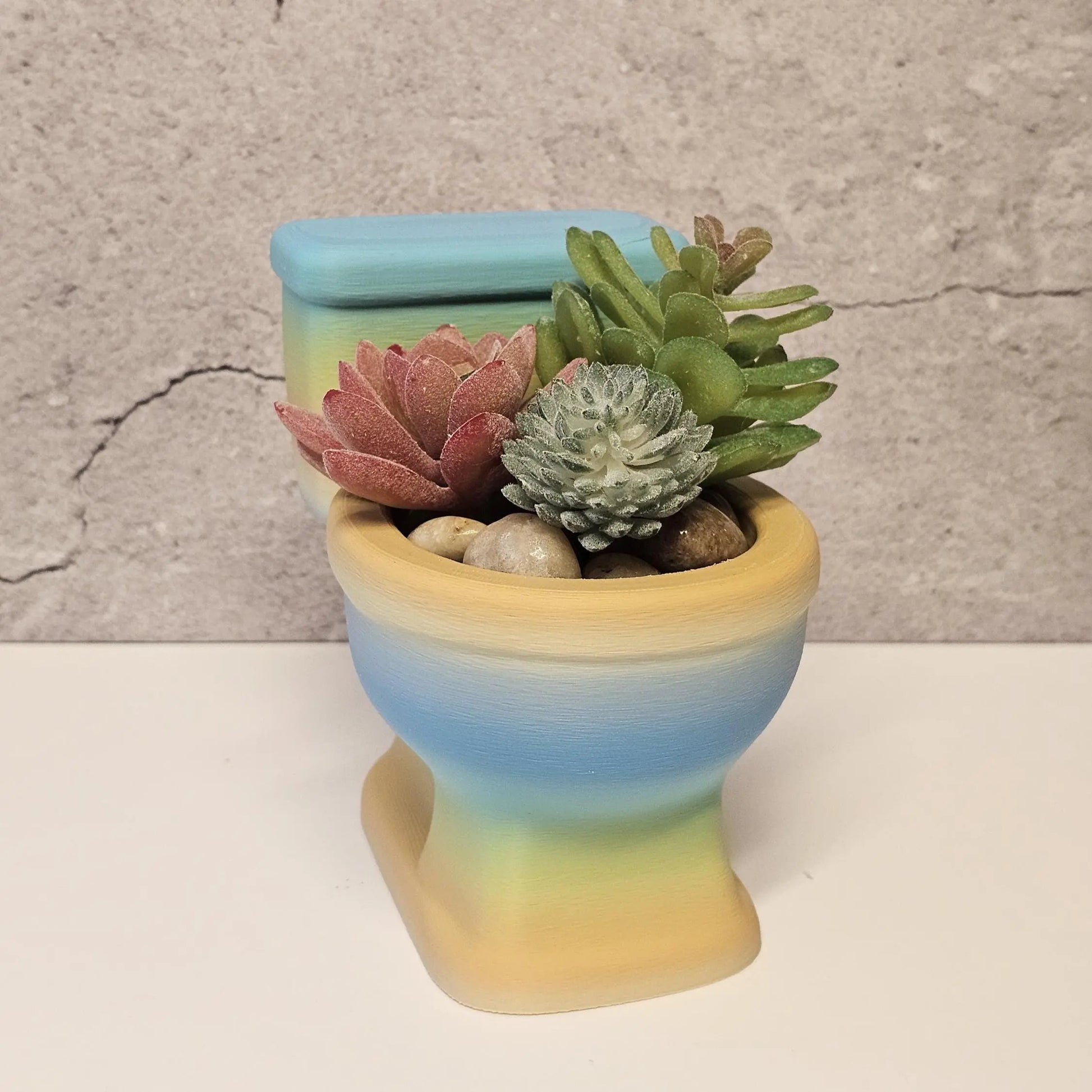 3D Printed Toilet-Shaped Succulent Planter: Vibrant Gradient Mini Pot for Quirky Bathroom Shelf Decor CR3 Design Co