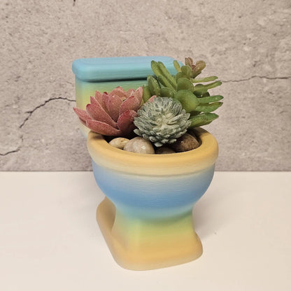 3D Printed Toilet-Shaped Succulent Planter: Vibrant Gradient Mini Pot for Quirky Bathroom Shelf Decor CR3 Design Co
