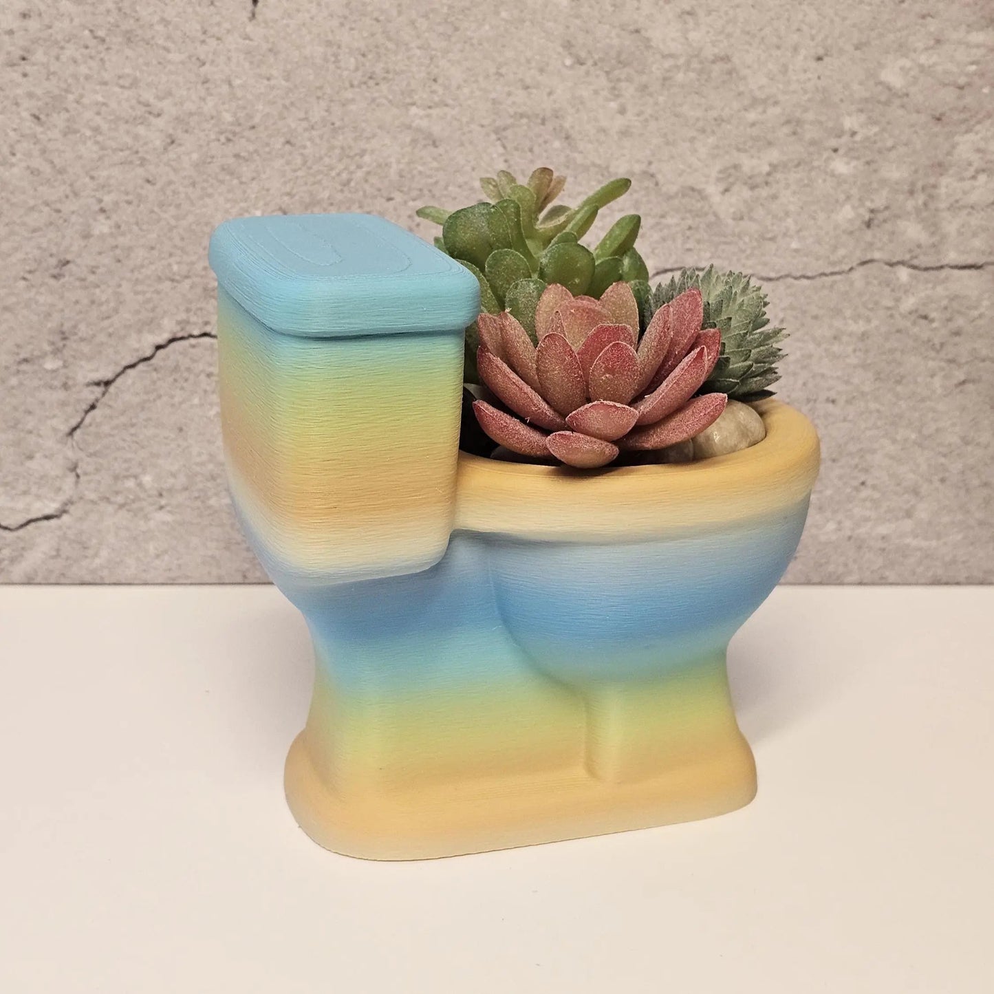3D Printed Toilet-Shaped Succulent Planter: Vibrant Gradient Mini Pot for Quirky Bathroom Shelf Decor CR3 Design Co