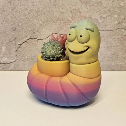 Vibrant 3D Printed Worm Planter: Unique Gradient Container for Succulents and Indoor Greenery CR3 Design Co