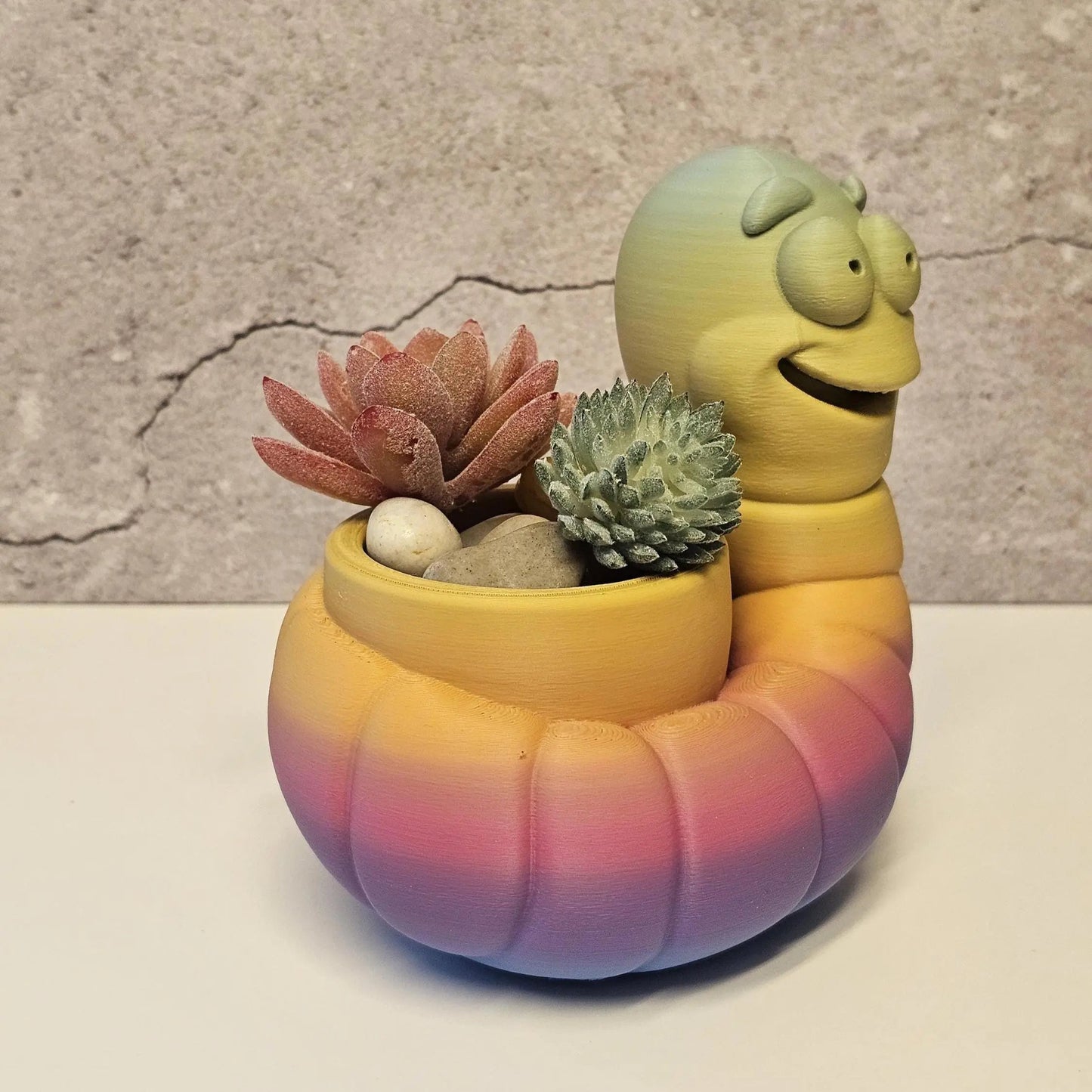 Vibrant 3D Printed Worm Planter: Unique Gradient Container for Succulents and Indoor Greenery CR3 Design Co