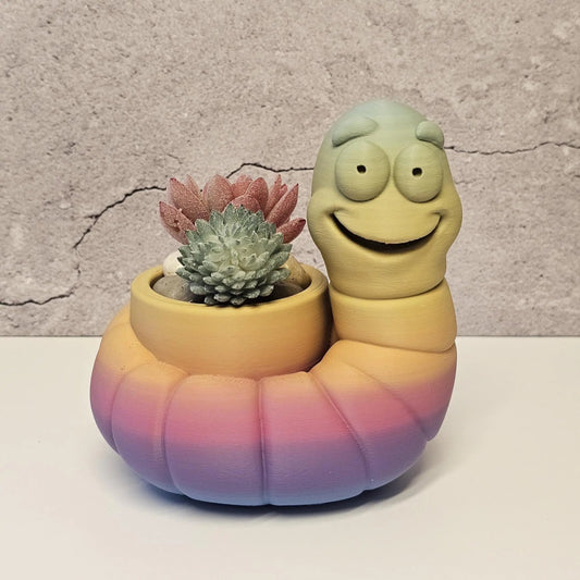 Vibrant 3D Printed Worm Planter: Unique Gradient Container for Succulents and Indoor Greenery CR3 Design Co