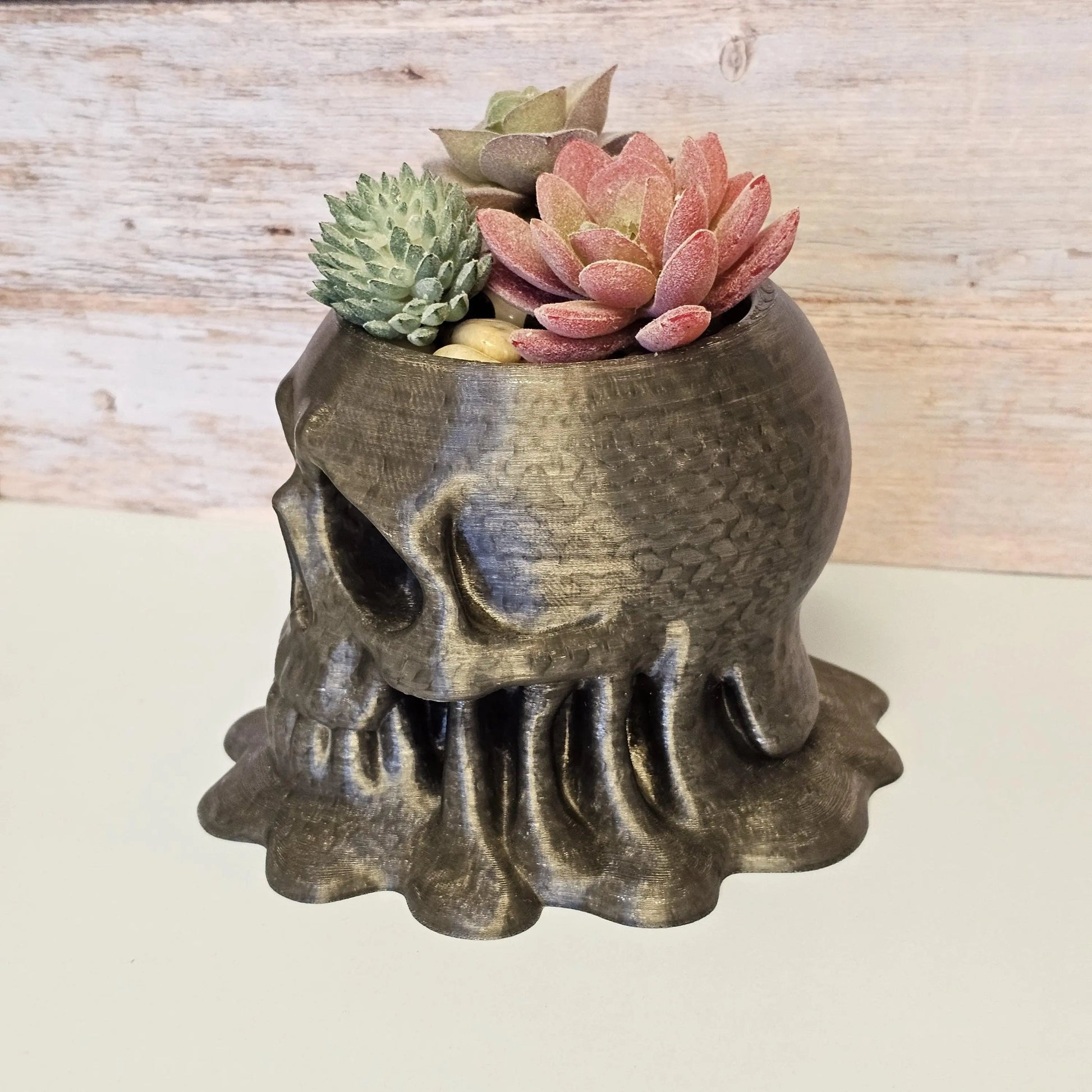 Melting Skull Planter – Translucent Smoke 3D Printed Pot for Succulents, Gothic Decor, Halloween Centerpiece CR3 Design Co