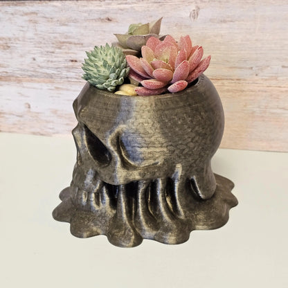 Melting Skull Planter – Translucent Smoke 3D Printed Pot for Succulents, Gothic Decor, Halloween Centerpiece CR3 Design Co