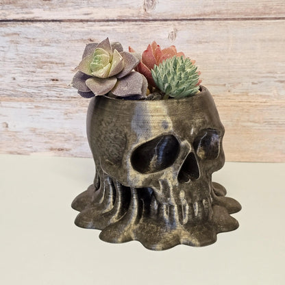 Melting Skull Planter – Translucent Smoke 3D Printed Pot for Succulents, Gothic Decor, Halloween Centerpiece CR3 Design Co