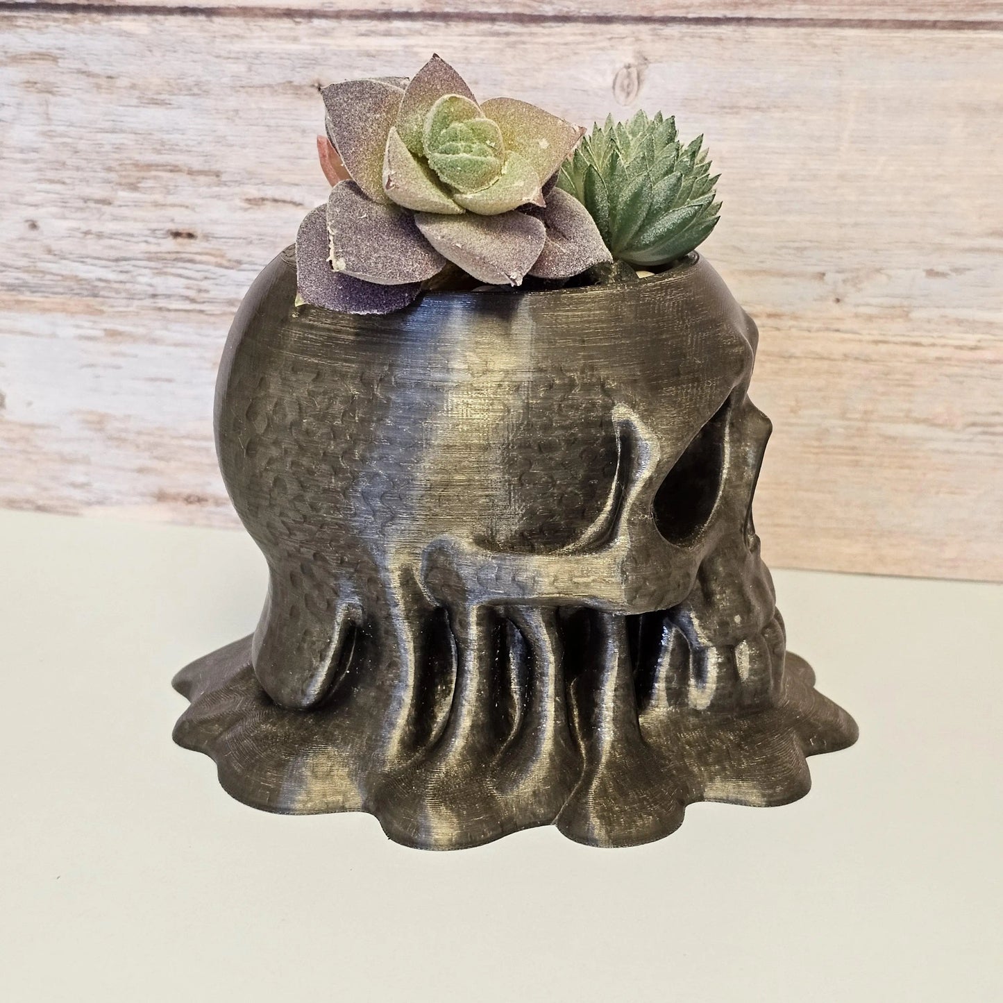 Melting Skull Planter – Translucent Smoke 3D Printed Pot for Succulents, Gothic Decor, Halloween Centerpiece CR3 Design Co