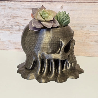 Melting Skull Planter – Translucent Smoke 3D Printed Pot for Succulents, Gothic Decor, Halloween Centerpiece CR3 Design Co