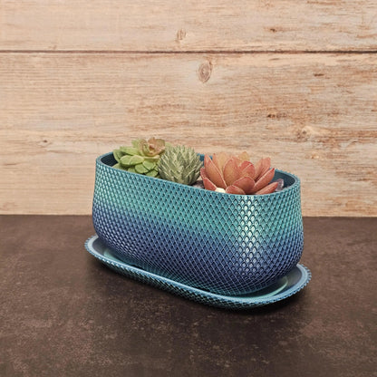 3D Printed Ribbed Planter with Drip Tray: Modern PLA Plant Pot CR3 Design Co
