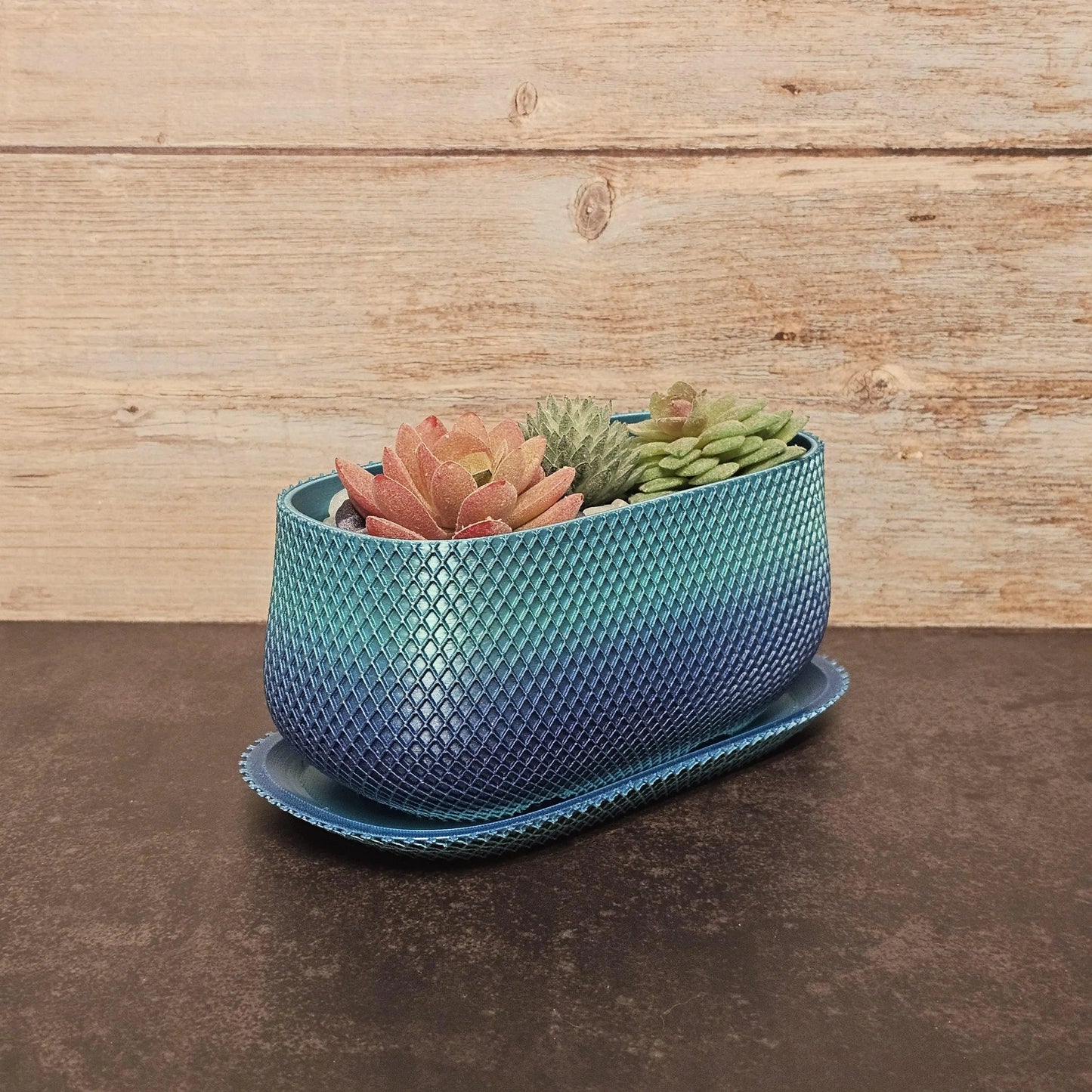 3D Printed Ribbed Planter with Drip Tray: Modern PLA Plant Pot CR3 Design Co