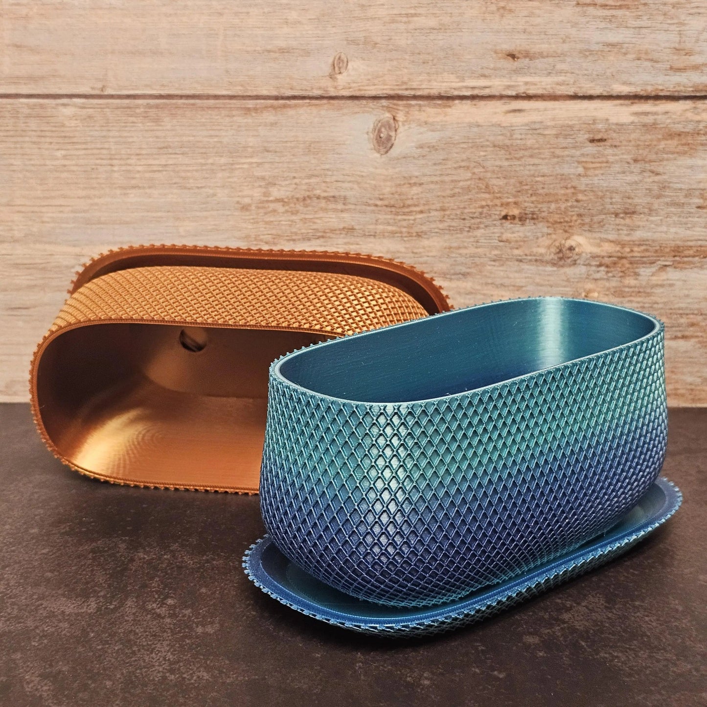 3D Printed Ribbed Planter with Drip Tray: Modern PLA Plant Pot CR3 Design Co