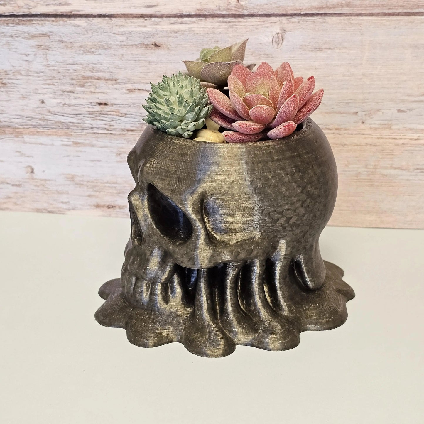 Melting Skull Planter – Translucent Smoke 3D Printed Pot for Succulents, Gothic Decor, Halloween Centerpiece CR3 Design Co