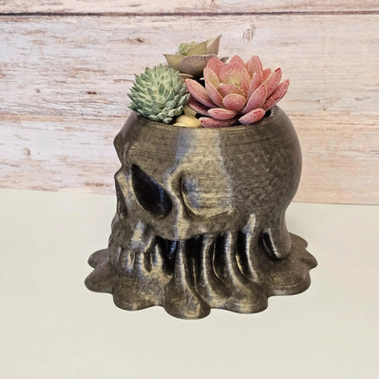 Melting Skull Planter – Translucent Smoke 3D Printed Pot for Succulents, Gothic Decor, Halloween Centerpiece CR3 Design Co