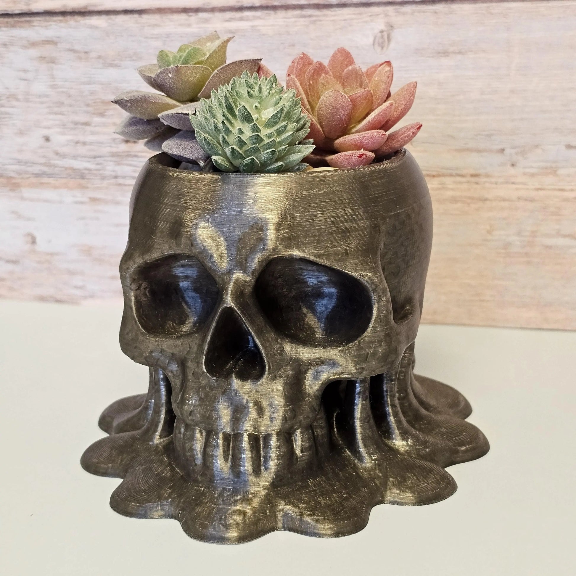 Melting Skull Planter – Translucent Smoke 3D Printed Pot for Succulents, Gothic Decor, Halloween Centerpiece CR3 Design Co