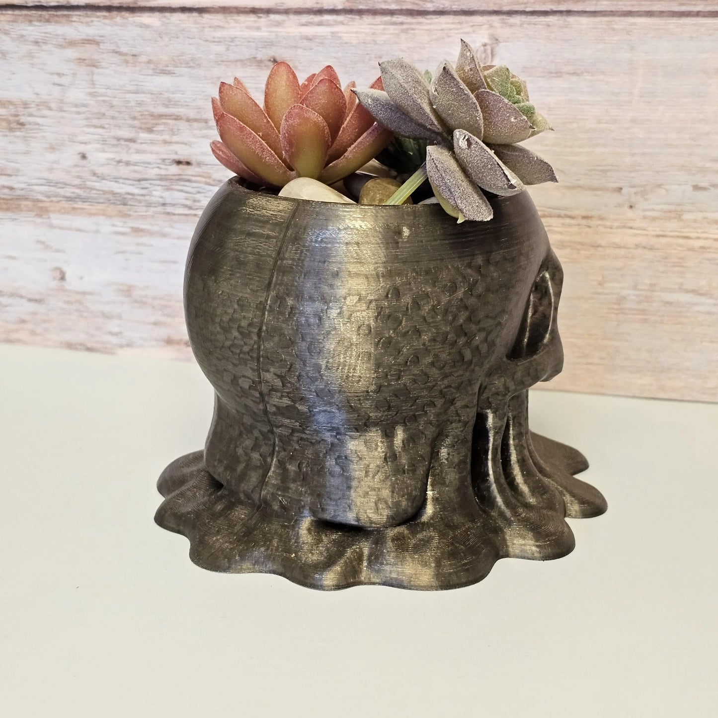Melting Skull Planter – Translucent Smoke 3D Printed Pot for Succulents, Gothic Decor, Halloween Centerpiece CR3 Design Co