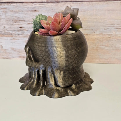 Melting Skull Planter – Translucent Smoke 3D Printed Pot for Succulents, Gothic Decor, Halloween Centerpiece CR3 Design Co
