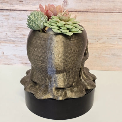 Melting Skull Planter – Translucent Smoke 3D Printed Pot for Succulents, Gothic Decor, Halloween Centerpiece CR3 Design Co