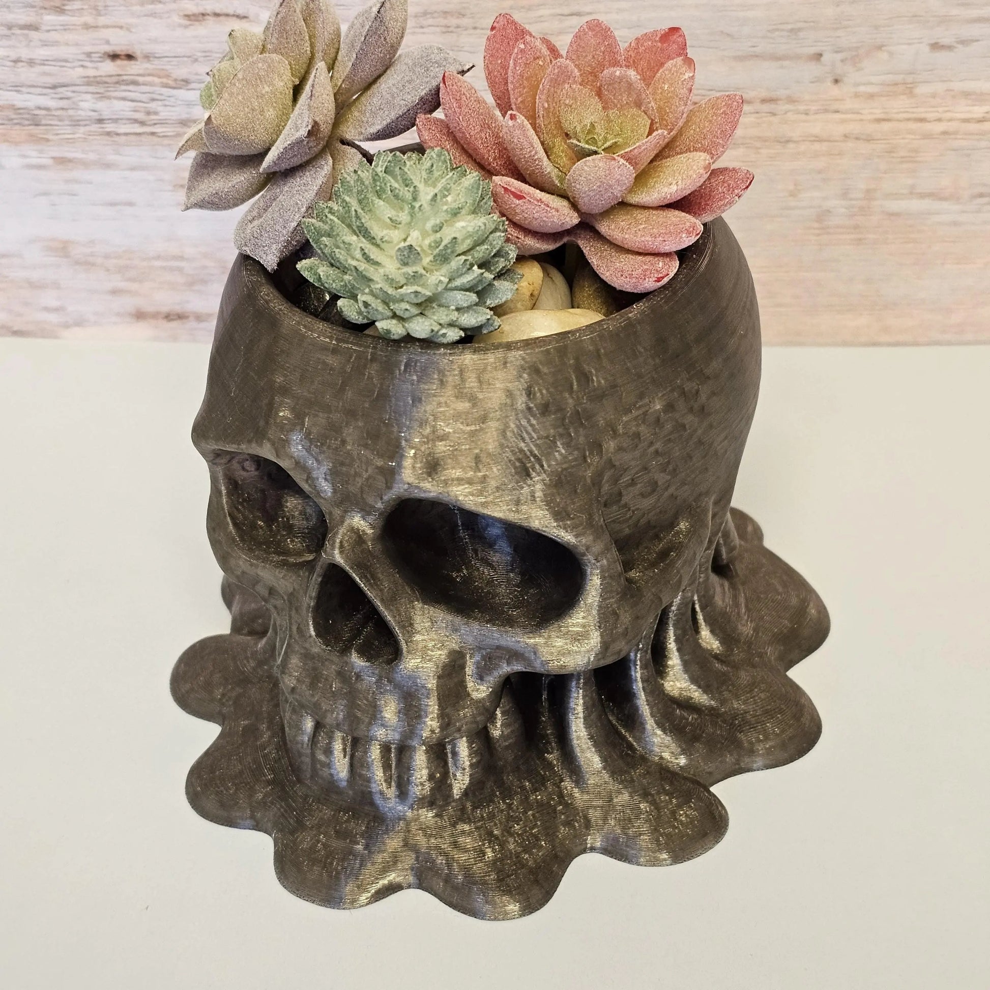 Melting Skull Planter – Translucent Smoke 3D Printed Pot for Succulents, Gothic Decor, Halloween Centerpiece CR3 Design Co