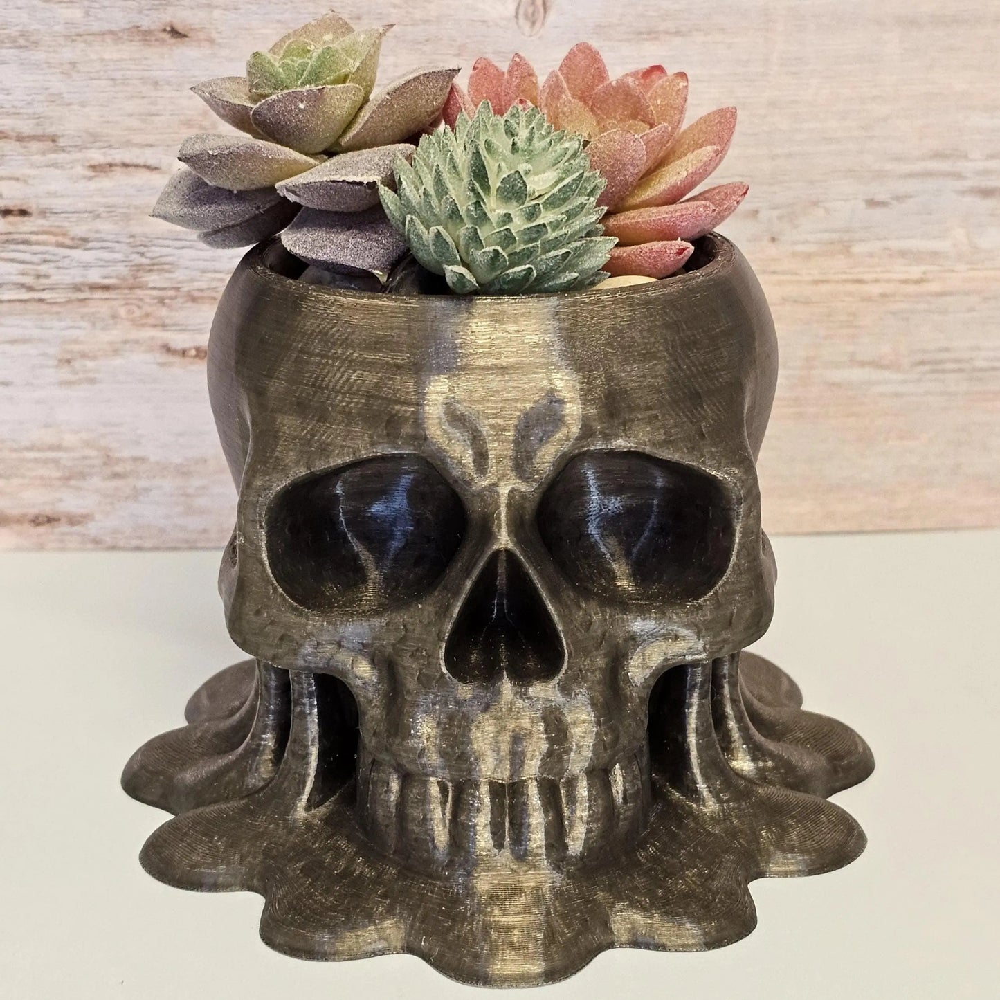 Melting Skull Planter – Translucent Smoke 3D Printed Pot for Succulents, Gothic Decor, Halloween Centerpiece CR3 Design Co