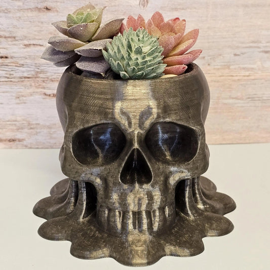 Melting Skull Planter – Translucent Smoke 3D Printed Pot for Succulents, Gothic Decor, Halloween Centerpiece CR3 Design Co