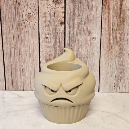 DIY Angry Cupcake Planter Kit: 3D Printed Sculpture, Paint-It-Yourself Pot, Unique Home Decor CR3 Design Co