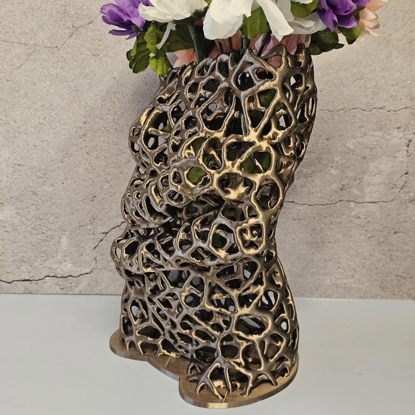 Voronoi Antique Gold Torso Vase: 3D Printed Female Body Art Decor CR3 Design Co